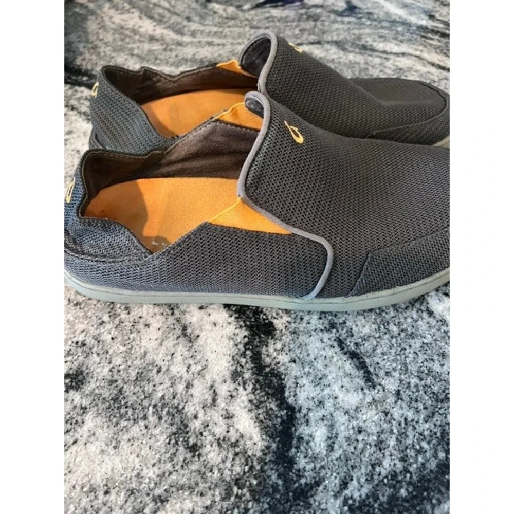 OluKai Nohea Mesh Men 9 Grey Good Drop-in Heel Slip On Shoes 10188-4242 Hawaiin